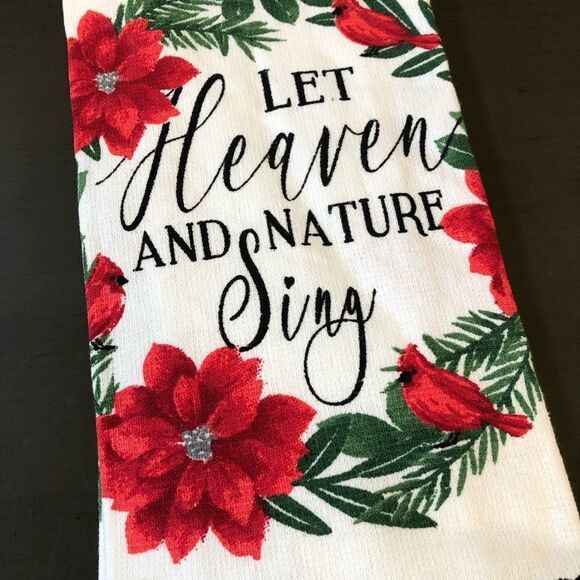 Christmas Cardinal Poinsettia Wreath Dish Towels Set - Picture 2 of 3